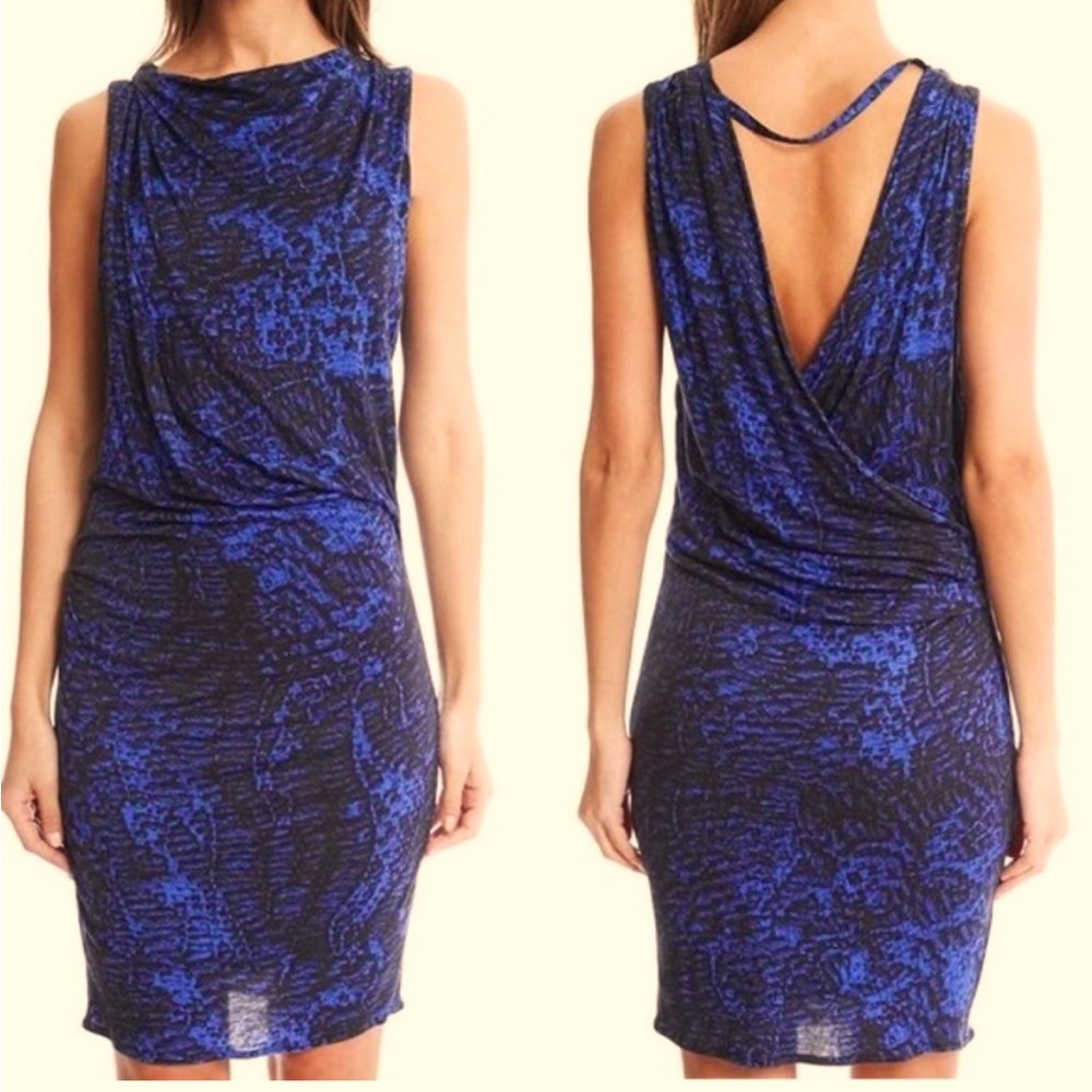 Helmut Lang - Blue & Black Printed Open Back Draped Dress